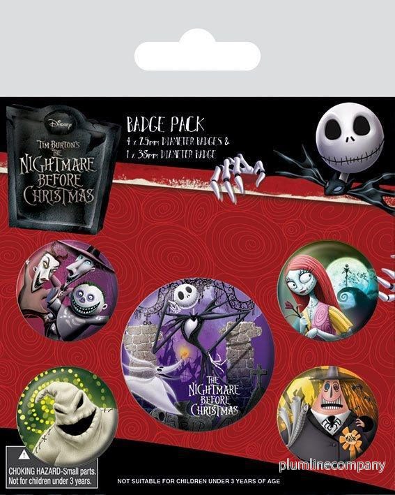 Nightmare Before Christmas Pin-Back Buttons 5-Pack med Karaktärer Nightmare Before Christmas Pin-Back Buttons 5-Pack med Karaktärer