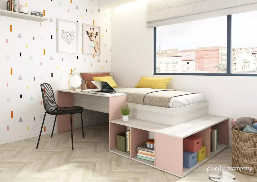 Blake barnsäng med förvaring och skrivbord 90×200 – Antikrosa Blake barnsäng med förvaring och skrivbord 90×200 – Antikrosa