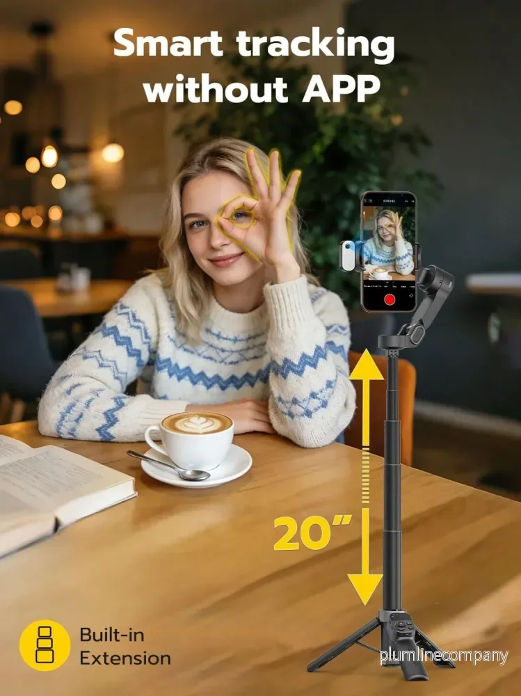 Handhållen 3-axlig anti-skak gimbal-stabilisator för iPhone AI-spårningsmodul med fyllnadsljus Geststyrning och ett-trycks stativfrigöring, Inbyggd förlängningsarm - Bild 3