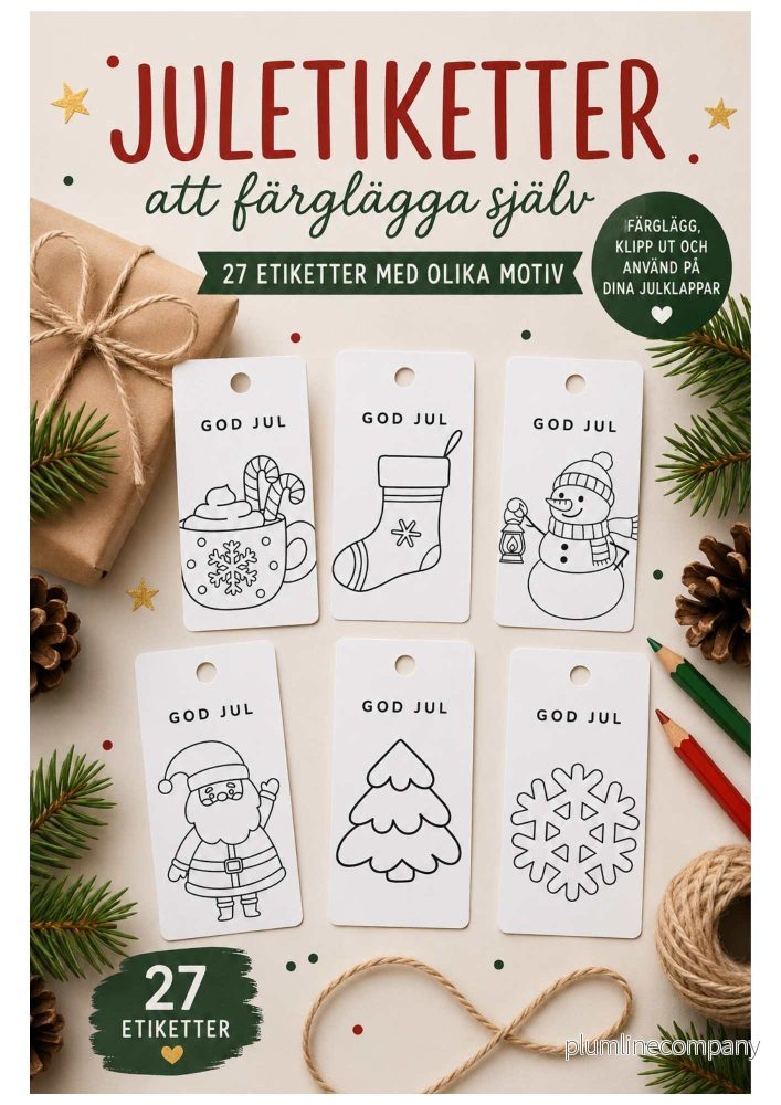 Juletiketter att färglägga – 27 olika motiv Juletiketter att färglägga – 27 olika motiv