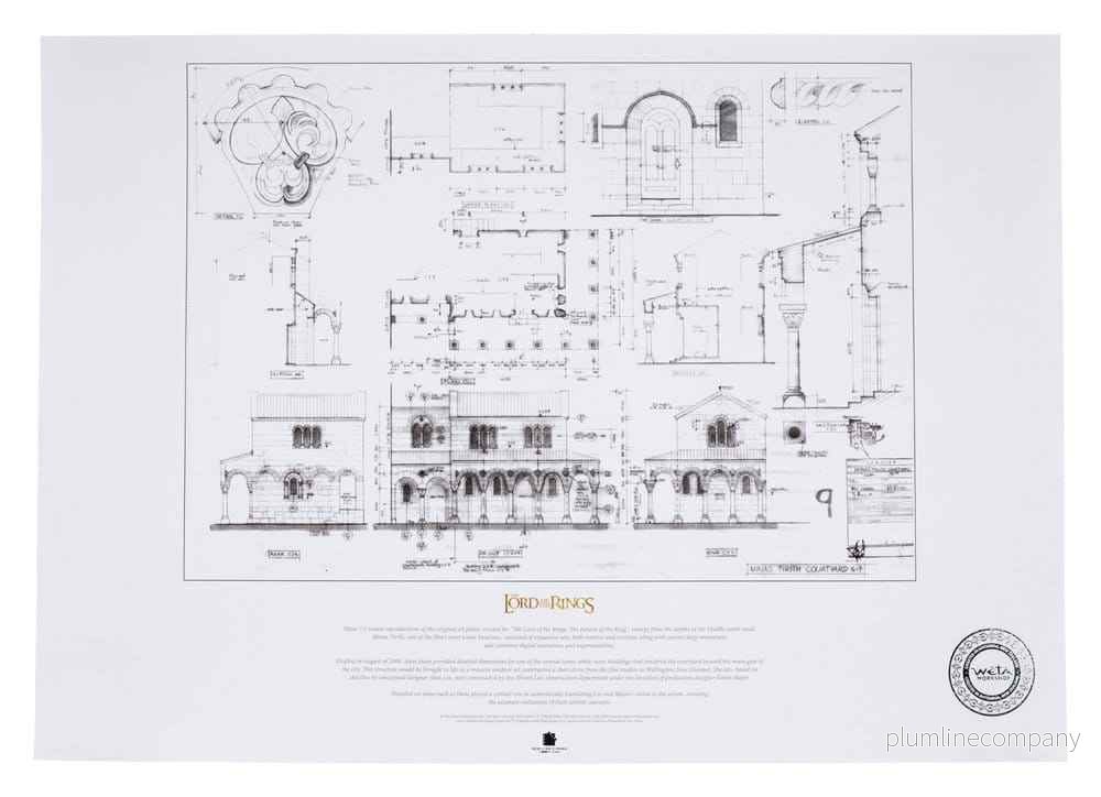 Lord of the Rings Blåkopi Konsttryck The Courtyard of Minas Tirith 59 x 42 cm
