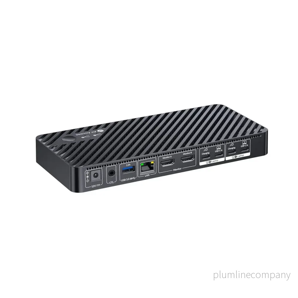 AV Access KD-E20 USB-C KVM Dockningsstation för 2 Laptops, Dual 4K-skärm, 11-i-1 med 100W PD, 1Gbps LAN & EDID-emulering