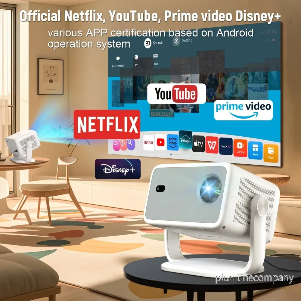 NÖRDIC 1080P Projektor Netflix-certifierad 320 ANSI lumen 2.4/5G WiFi 6 stöd för iOS/Android