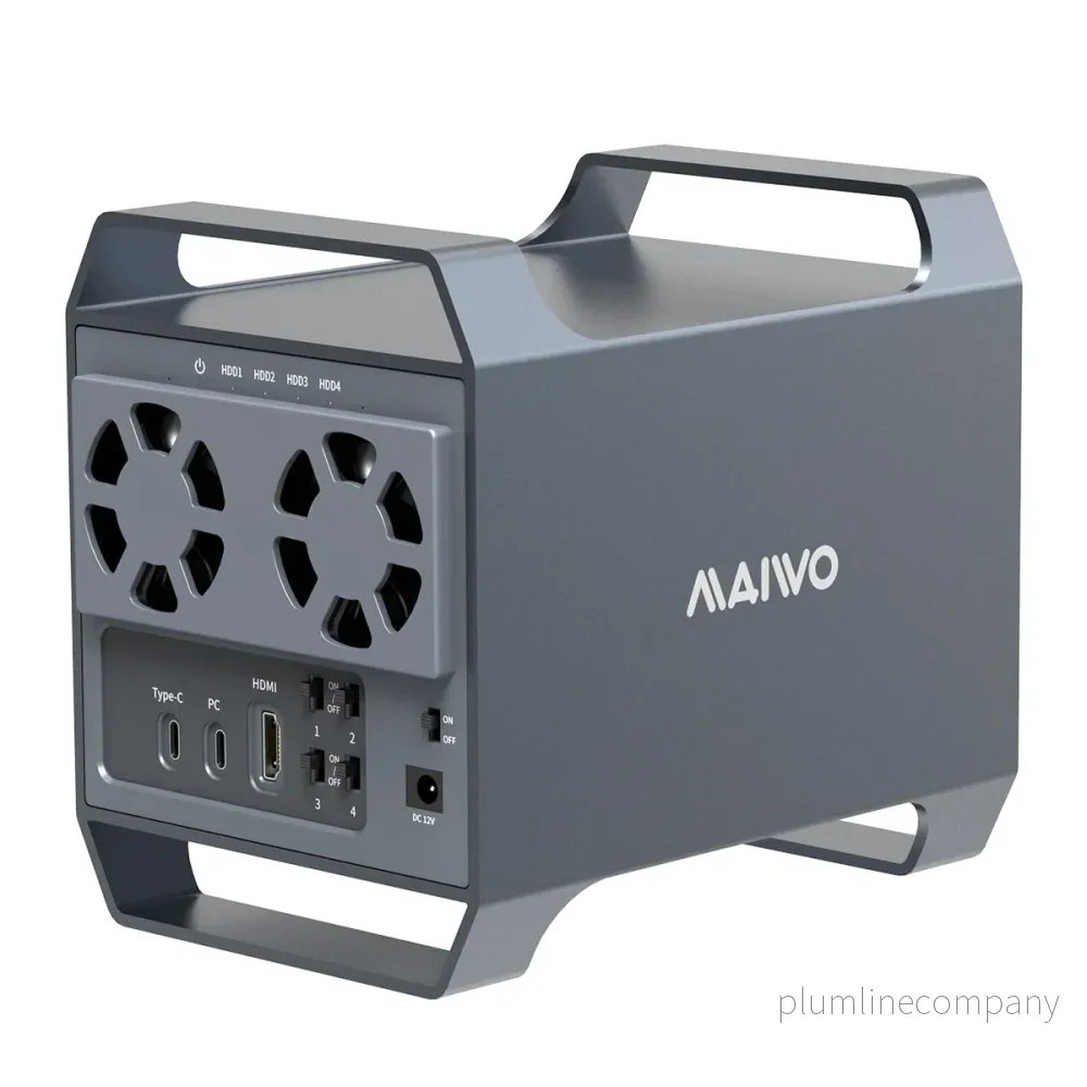 Maiwo K35284A 4‑plats DAS-design för 3,5” SATA‑HDD med 2 kylfläktar, USB‑C & 10 Gbps hastighet, ingen RAID