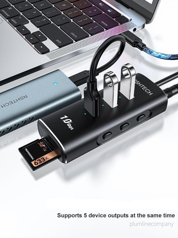 NÖRDIC Gen2 3.2 USB-C 3ports Hubb 10Gbps 1m kabel 3xUSB-A 1xSD 1xTF kortläsaare - Bild 3