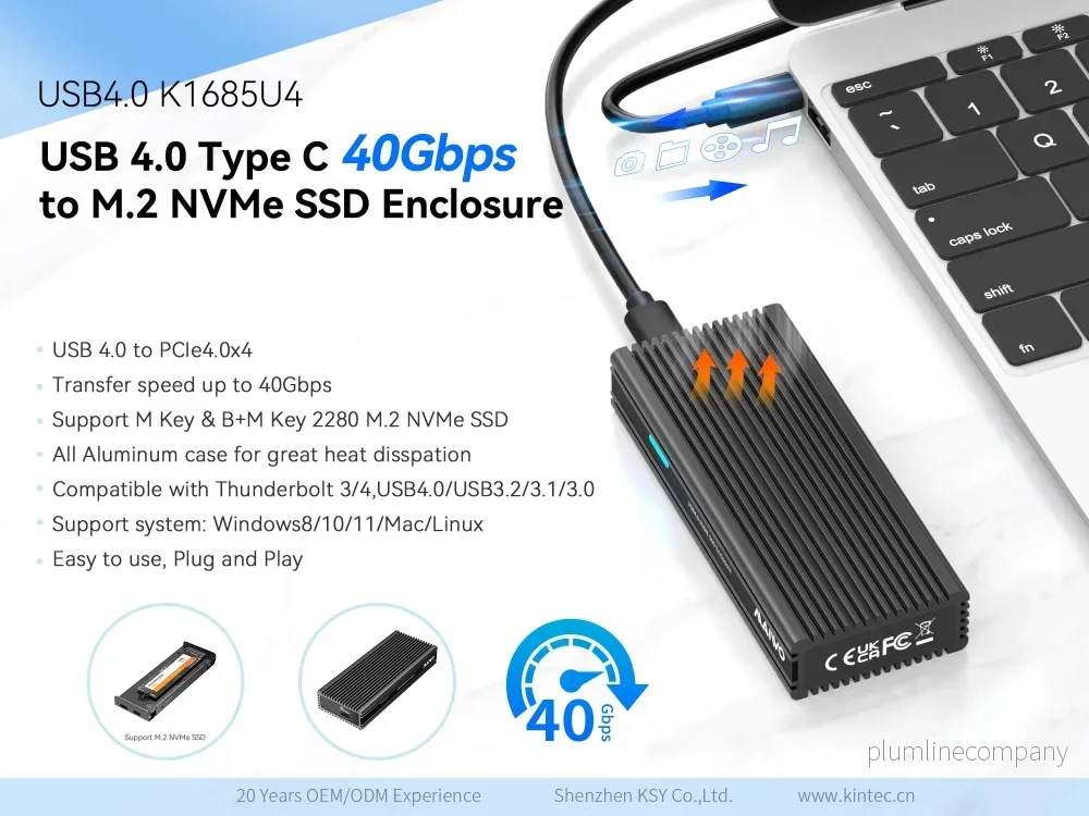 Maiwo K1685U4 USB4.0 40Gbps till NVMe SSD-kabinett - Bild 2