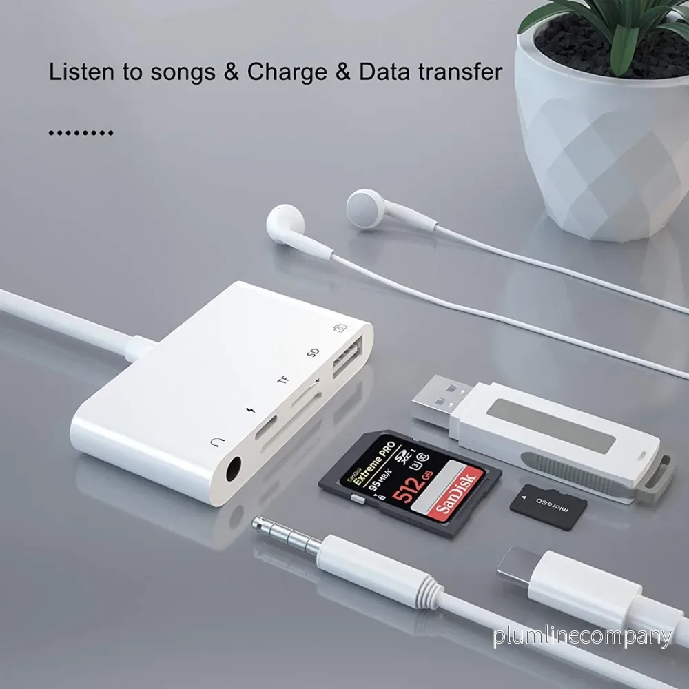 NÖRDIC Lightning adapter 1 till 5 portar 1xUSB A 3.1 port 1x Lightning 1x 3,5 Audio 1xSD- och 1xTF kortläsare - Bild 3