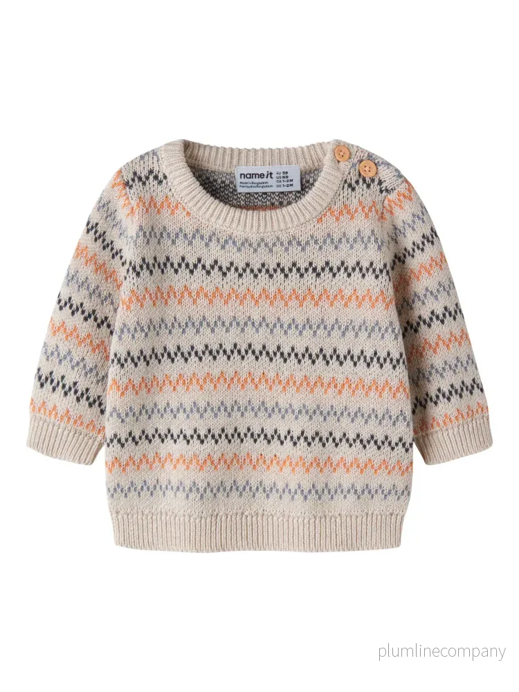 Pullover i Ekologisk Bomull - Peyote Melange - NBMNINO LS KNIT