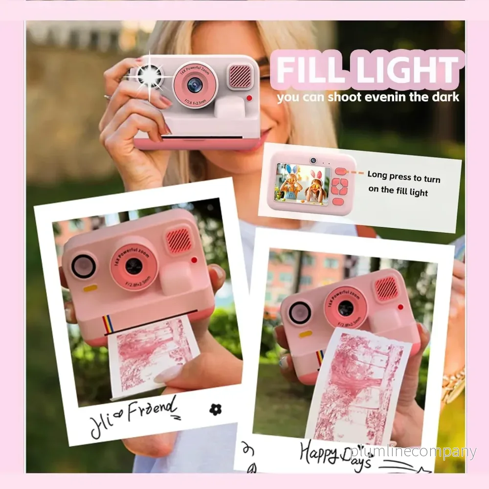 NÖRDIC 2,4" HD Instant-kamera, Mini kamera med fotoutskrift/videoinspelning, kompatibel app, Rosa - Bild 3