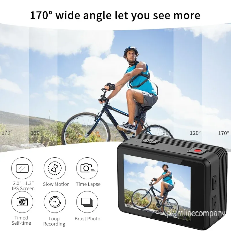 NÖRDIC Actionkamera med dubbla skärmar 4K@30Hz, WiFi, 30m vattentät, 20 MP, 2,0"/1,3" skärmar - Bild 3