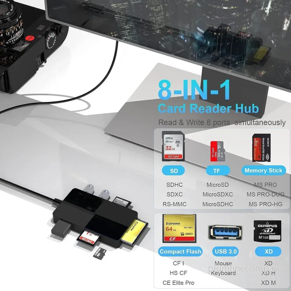 NÖRDIC USB-A Kortläsare 5 Slot CF, SD, MicroSD, MS, XD, 3xUSB-A UHS-I - Bild 2