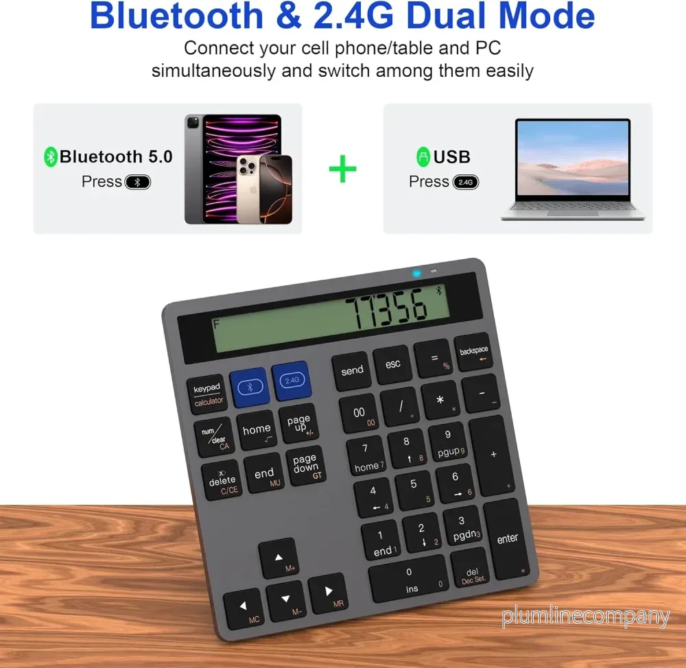 NÖRDIC Slim 34-tangenters numerisk knappsats med Bluetooth och display, 2-i-1 dataregistrering + kalkylator för laptop, MacBook, Mac, Surface, PC och Chrome