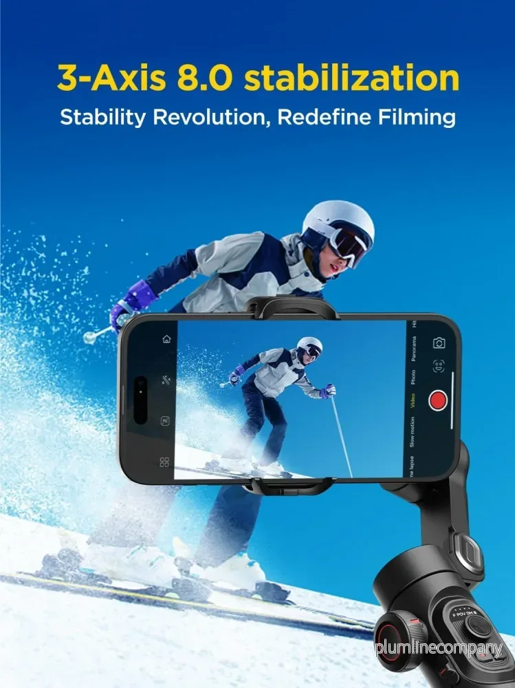 Handhållen 3-axlig telefonstabilisator Vikbar gimbal för iPhone och Android Fokus-hjul och ansikts-/objektspårning - Bild 3