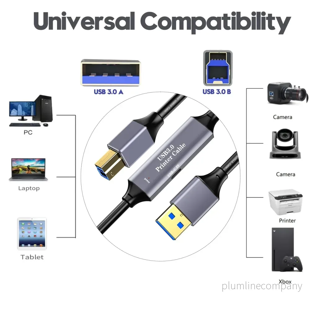 NÖRDIC USB 3.0 Aktiv Skrivarkabel - 10m USB A till USB B 3.0 Kompatibel med skrivare, konferenskamera, dockningsstation, hårddisk och mer - Bild 3