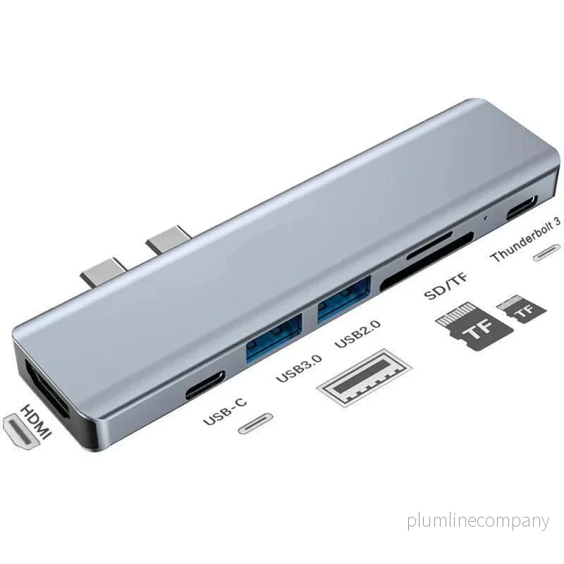 NÖRDIC 2 till 7 USB-C dockningsstation för MacBook Pro och Air 1xHDMI 4K30Hz 1xUSB-A 3.1 1xUSB-A 2.0 1xUSB-C 3.1 1xUSB-C 100W PD 1x SD/TF kortläsare - Bild 2