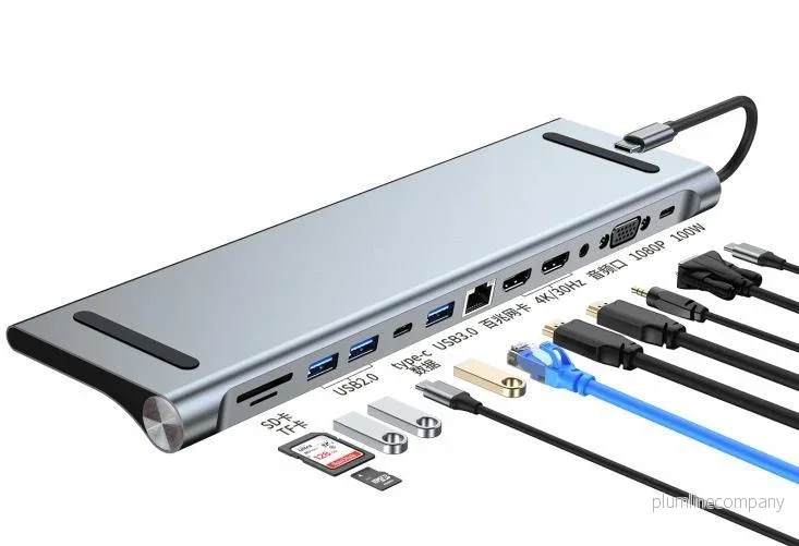 NÖRDIC 1 till 12 USB-C dockingsstation för tredubbla monitorer 2xHDMI 4K30Hz, 1xVGA, USB-C PD 100W, Thunderbolt 3 & 4 NÖRDIC 1 till 12 USB-C dockingsstation för tredubbla monitorer 2xHDMI 4K30Hz, 1xVGA, USB-C PD 100W, Thunderbolt 3 & 4