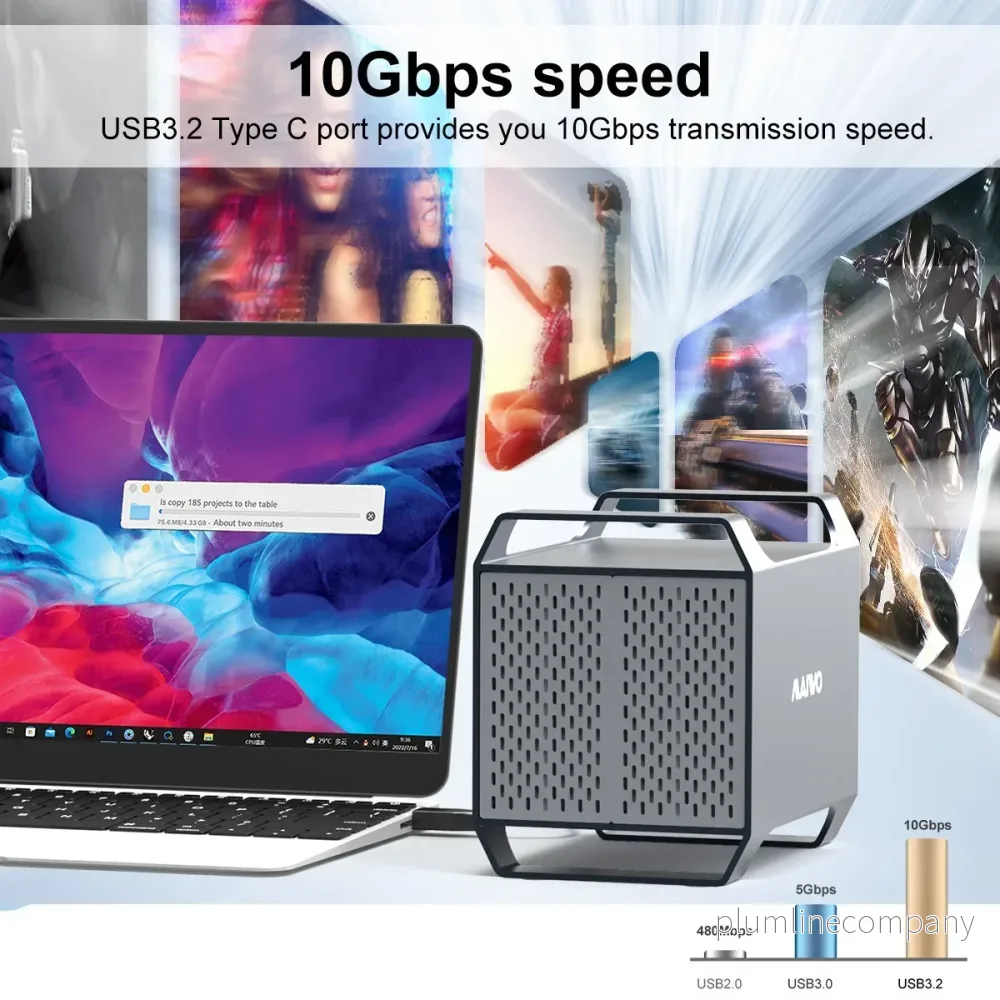 Maiwo K35284A 4‑plats DAS-design för 3,5” SATA‑HDD med 2 kylfläktar, USB‑C & 10 Gbps hastighet, ingen RAID - Bild 3