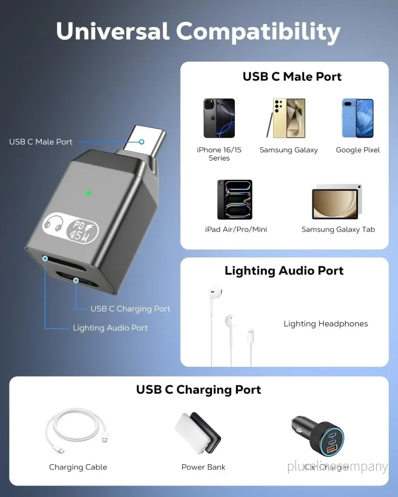 NÖRDIC USB-C till Lightning + USB-C Adapter för Ljud och Snabb laddning 45W - Bild 3