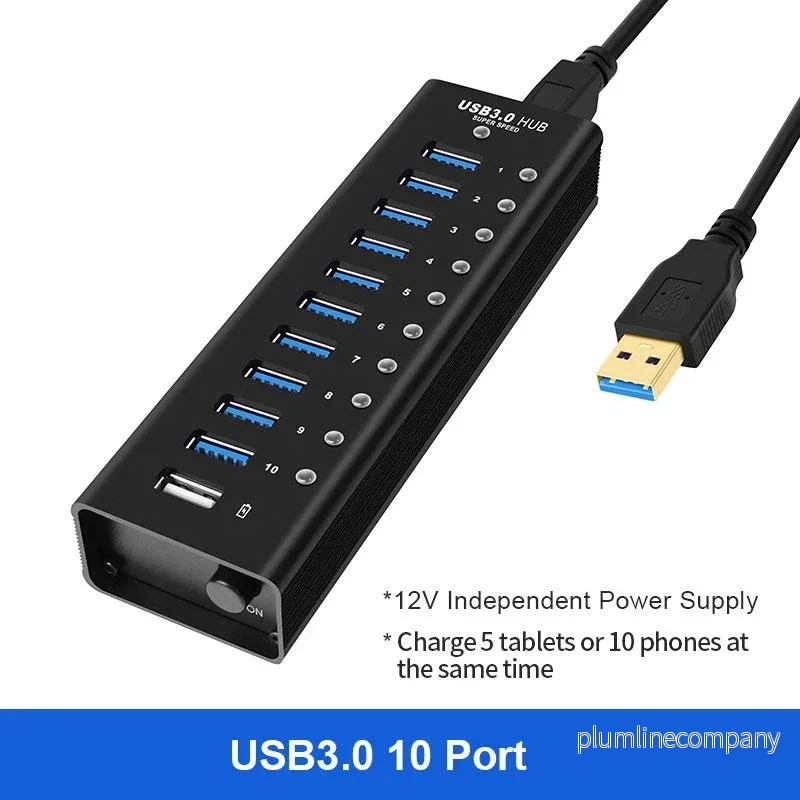 NÖRDIC powered 11-ports USB 3.0 HUB 5Gbps 1,2mm kabel aluminium svart med nätdel - Bild 2