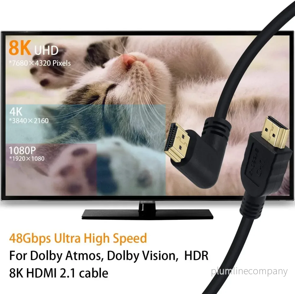 NÖRDIC 3m vinklad HDMI 2.1 UHD 8K 60Hz 4K 120Hz 48Gbps Dynamic HDR eARC Game Mode VRR Dolby ATMOS guldpläterad - Bild 3