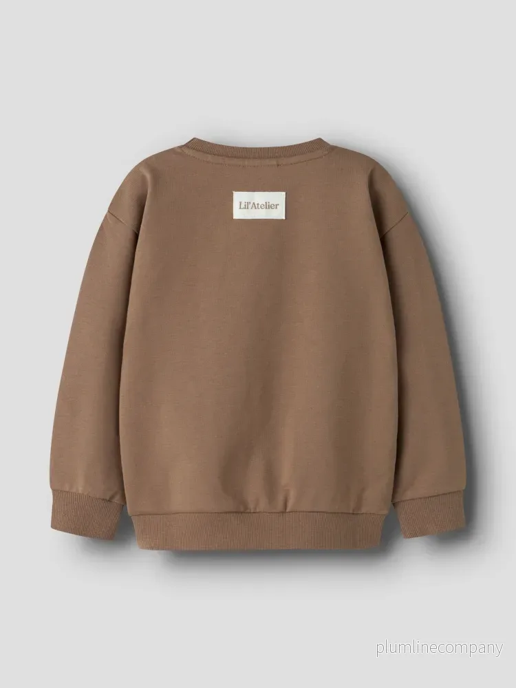 Skön Sweatshirt i Ekologisk Bomull - NMNOMAS LS LOOSE SWEAT LIL - Coca Mocha - Bild 2