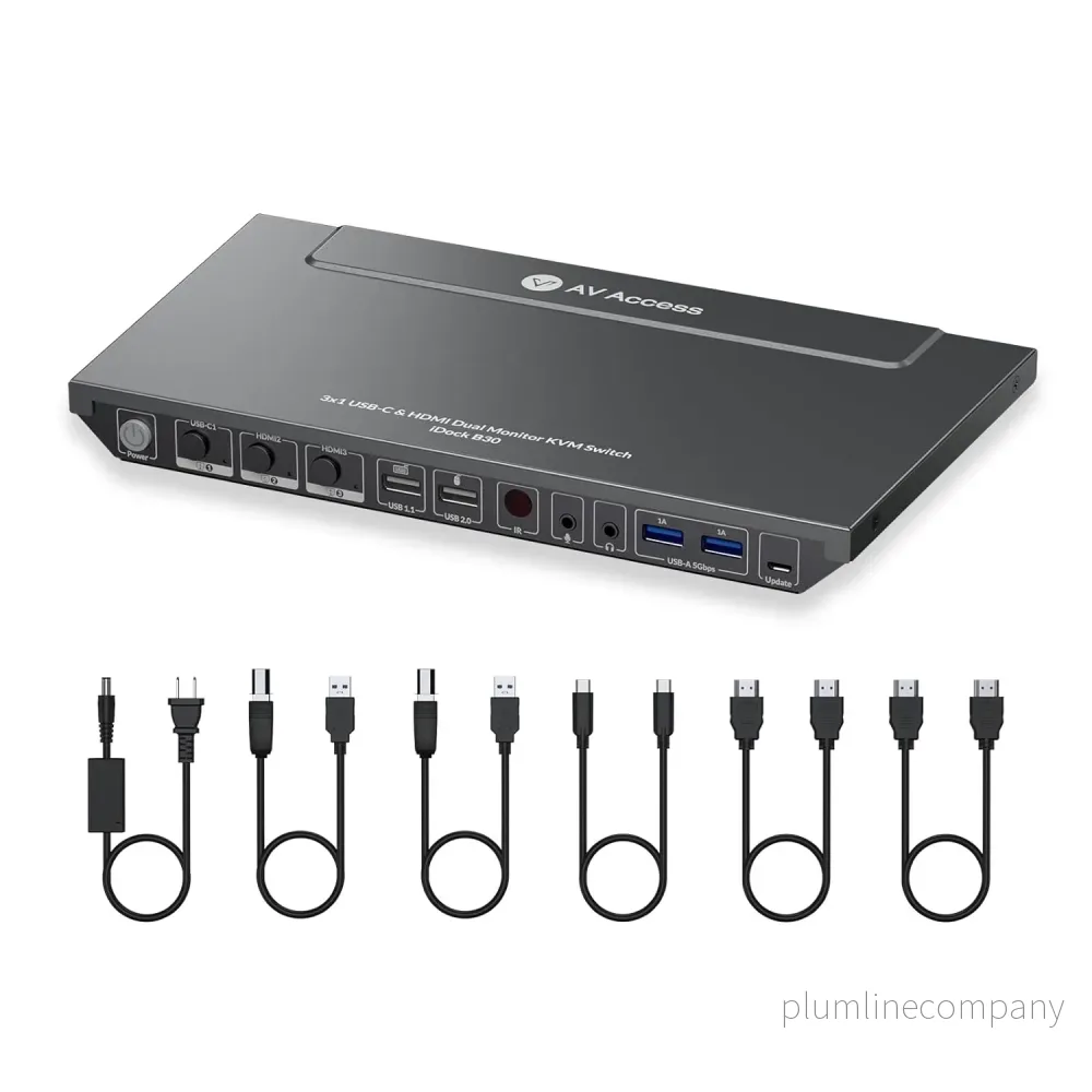 AV Access iDock B30 Dockningsstation och KVM-switch 3 till 2, Dual 4K Monitor för laptop + 2st Desktop-PCs, 4K@60Hz, 5xUSB-A, 1G Ethernet, 65W laddning för laptop, Ljud/Mikrofon, EDID AV Access iDock B30 Dockningsstation och KVM-switch 3 till 2, Dual 4K Monitor för laptop + 2st Desktop-PCs, 4K@60Hz, 5xUSB-A, 1G Ethernet, 65W laddning för laptop, Ljud/Mikrofon, EDID
