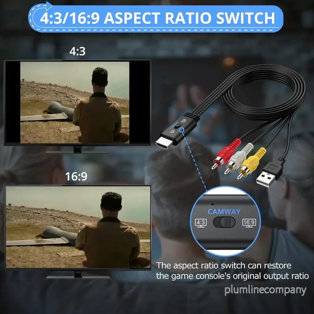 NÖRDIC RCA till HDMI-omvandlare 1080P 16:9/4:3 för VCR, VHS och DVD-spelare, Mini Composite CVBS ljud- och videoadapter med stöd för PAL och NTSC - Bild 3