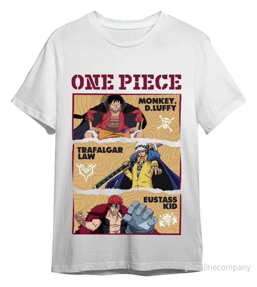 One Piece T-shirt Monkey D. Ruffy & Trafalgar D. Water Law & Eustass White One Piece T-shirt Monkey D. Ruffy & Trafalgar D. Water Law & Eustass White