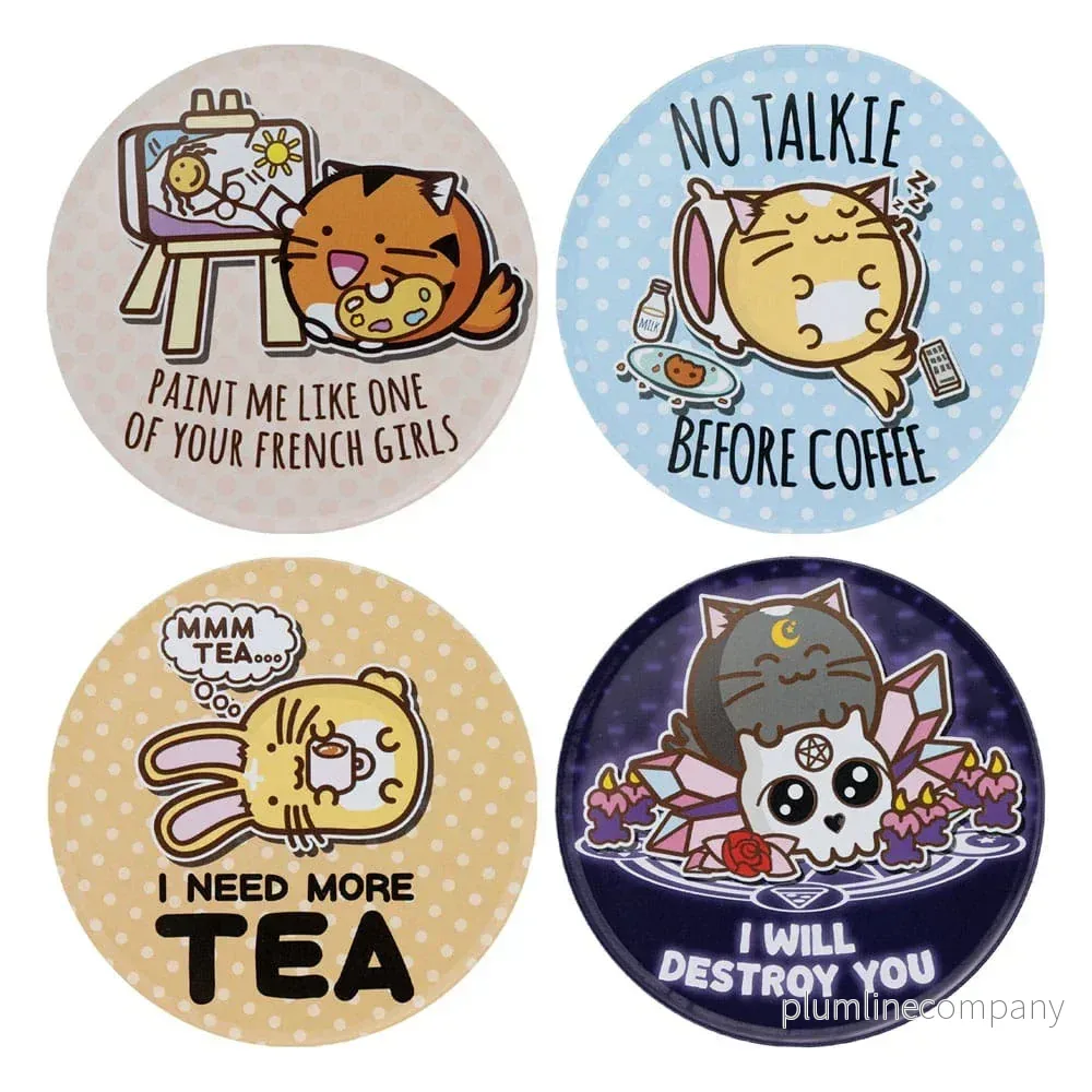 Fuzzballs Coaster 4-Pack - Färgglada Underlägg med Katt, Kanin och Tiger - Bild 2