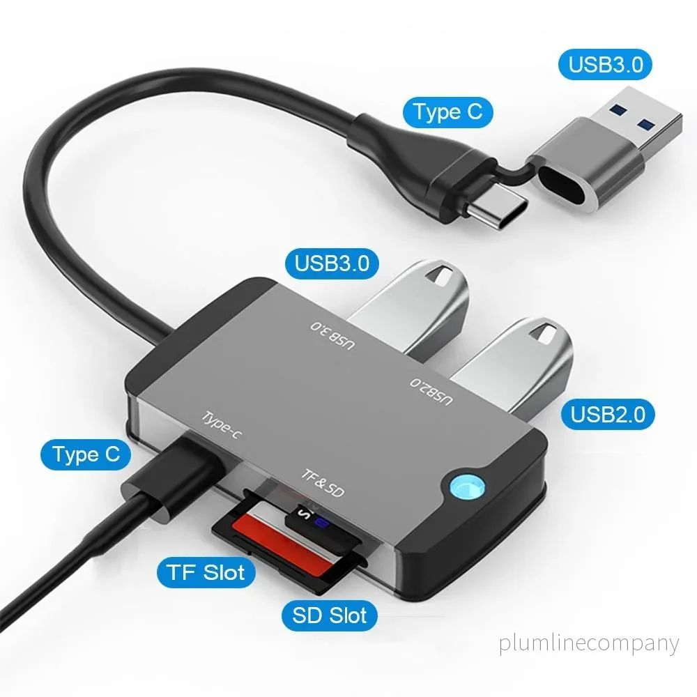 NÖRDIC 1 till 5 USB dockningsstation och kortläsare - SD, MicroSD/TF, 2x USB-A, 1xUSB-C - Bild 2