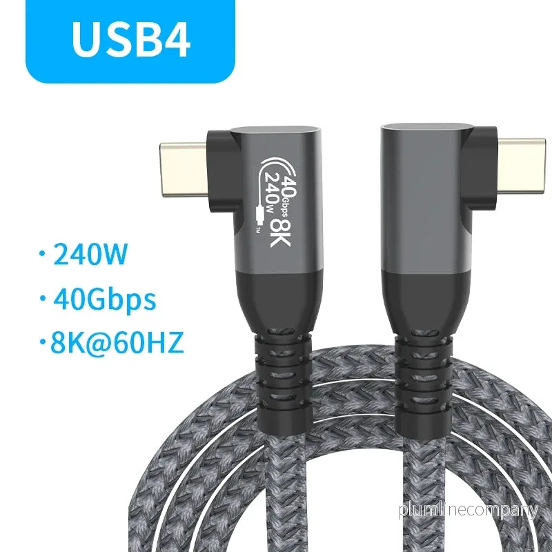NÖRDIC vinklad 2m USB4 USB-C till C nylonflätad kabel PD3.1 240W 40G 8K60Hz 4K144Hz grå