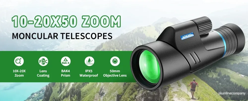 Apexel HD Monokikare 10–20x50 HD Zoom, BAK4/FMC, vattentålig och lätt med svagt mörkerseende för vandring, fågelskådning, camping och djurobservation - Bild 2