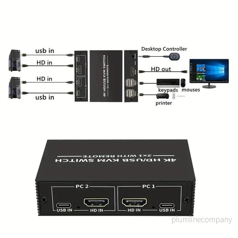 NÖRDIC KVM Switch 2 till 1 HDMI 2.0 4K60Hz för PC, Xbox, PS5 och bärbar med 4xUSB portar - Bild 3