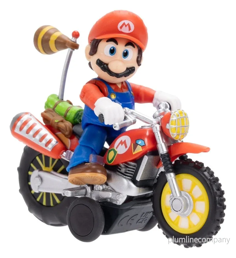 Super Mario Galaxy Film Action Figur med Dragback Motorcykel Mario 6 cm