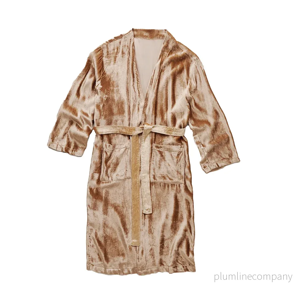 Lyxig morgonrock/kimono, mörkt beige
