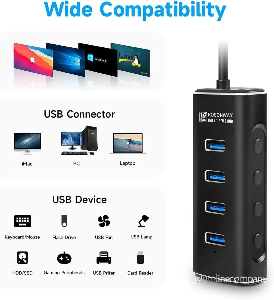 NÖRDIC Gen2 3.2 USB-A 4ports Powered Hubb 10Gbps 1m kabel individuell switch NÖRDIC Gen2 3.2 USB-A 4ports Powered Hubb 10Gbps 1m kabel individuell switch