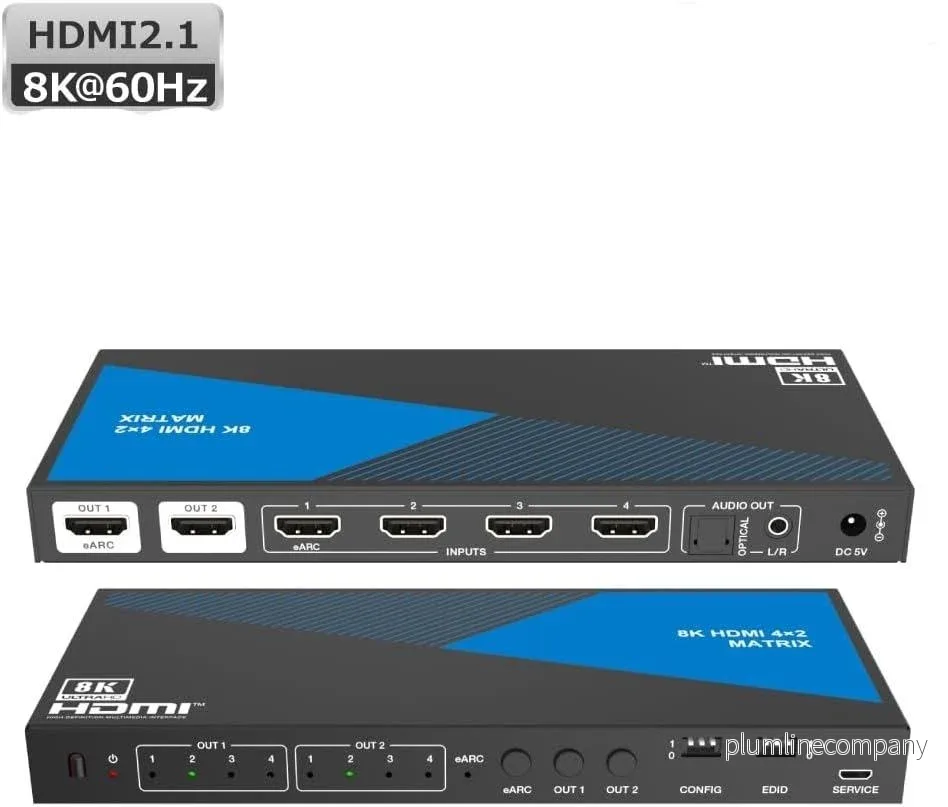 NÖRDIC 8K HDMI 2.1 eARC/ARC matrix switch 4×2 med Extractor Toslink & Stereo, HDMI CEC, Dolby Atmos/Digital Plus, DTS Master NÖRDIC 8K HDMI 2.1 eARC/ARC matrix switch 4×2 med Extractor Toslink & Stereo, HDMI CEC, Dolby Atmos/Digital Plus, DTS Master