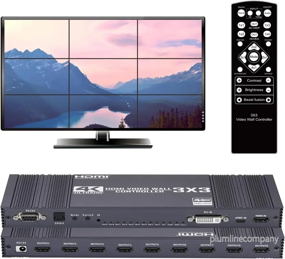 NÖRDIC Video Wall Controller 3×3, TV-väggprocessor, 4K@30Hz HDMI multi-skärm skarvningsprocessor med HDMI + DVI + USB-C ingång NÖRDIC Video Wall Controller 3×3, TV-väggprocessor, 4K@30Hz HDMI multi-skärm skarvningsprocessor med HDMI + DVI + USB-C ingång