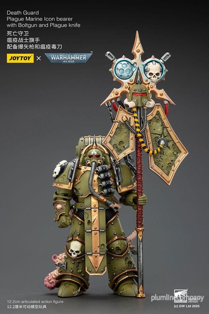 Warhammer 40,000 Action Figur Death Guard Plague Marine Icon bärare med Boltgun och Plague kniv 12 cm
