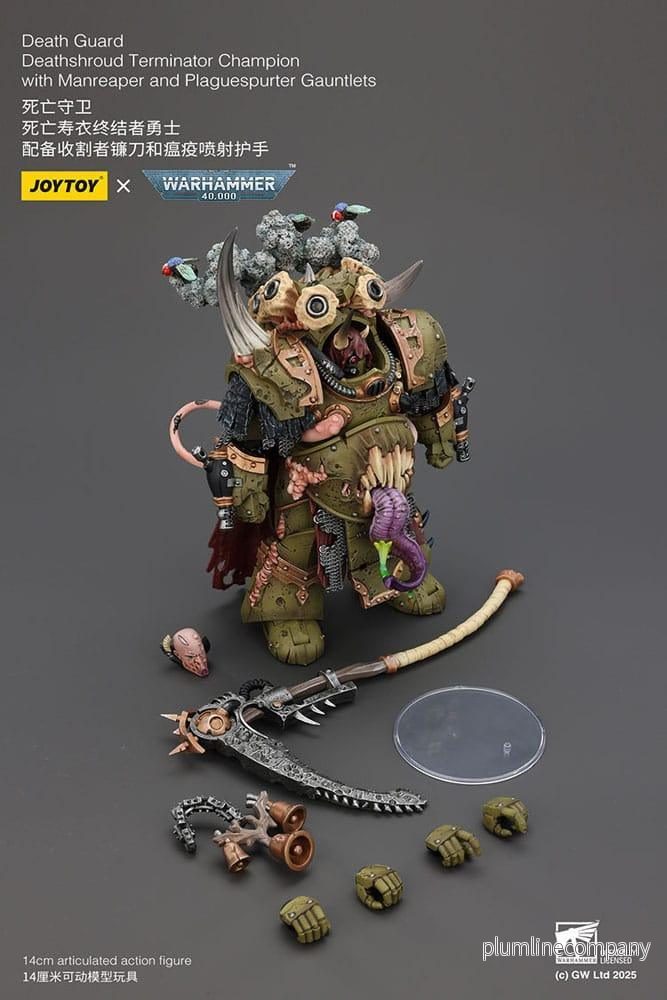 Warhammer 40k Action Figur 1/18 Death Guard Deathshroud Terminator Champion med Manreaper och Plaguespurter Gauntlets 14 cm - Bild 3