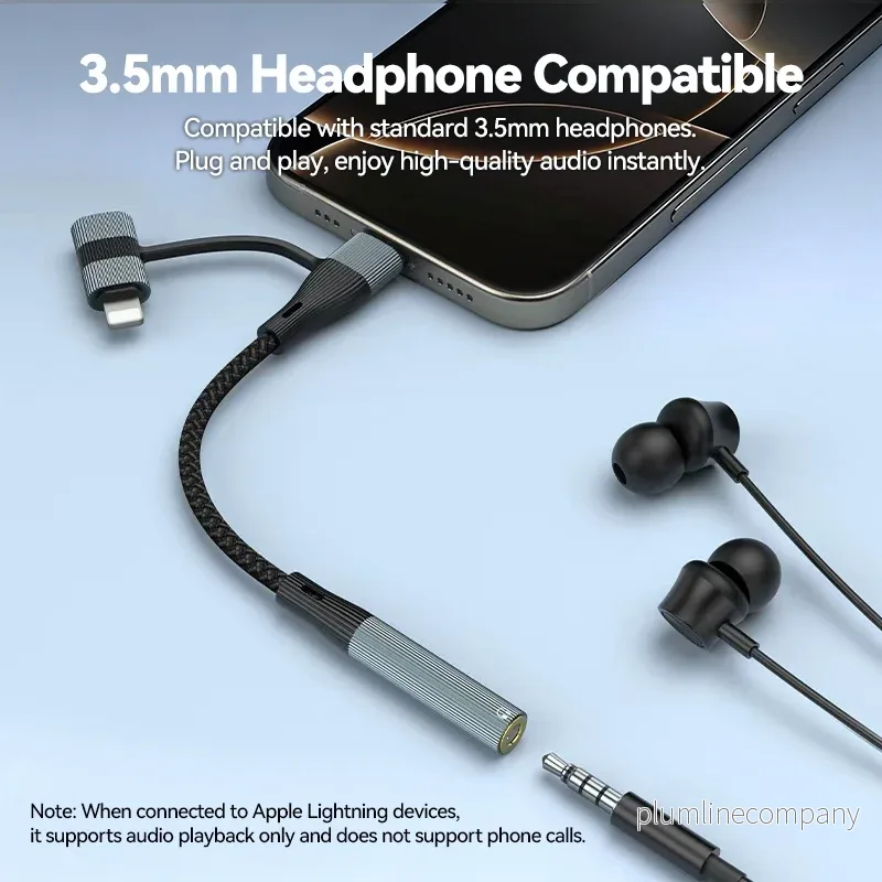 NÖRDIC USB-C/Lightning till stereo 3,5 mm-adapter 15 cm - Bild 2