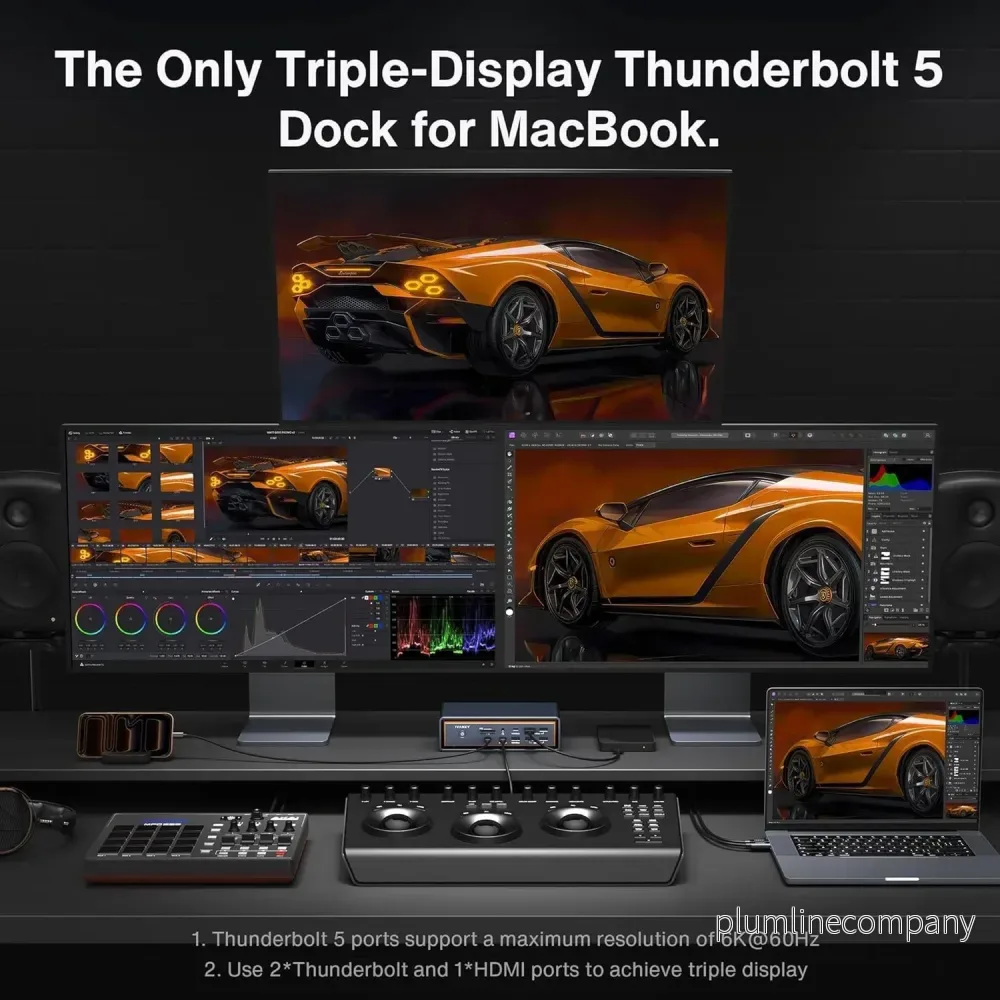 iVANKY FusionDock Max 2 Thunderbolt5 23-i-1 Dockningsstation för Mac M1/M2/M3/M4/M5 Pro/Max 120Gbps Trippla skärmar 6K@60Hz 140W PD Windows inkompatibel - Bild 3