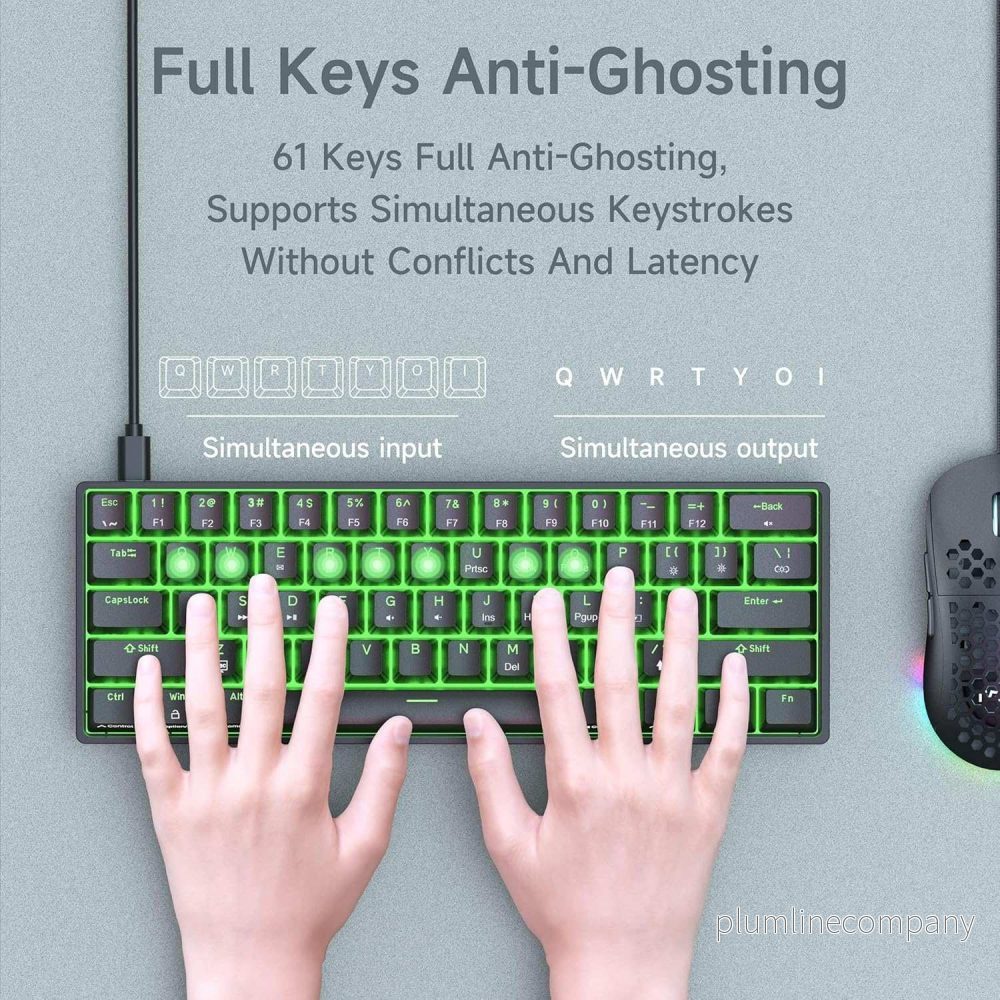 NÖRDIC 60% Trådbundet mekaniskt gaming-tangentbord med röda switches, LED-bakgrundsbelysning, ultrakompakt 61 tangenter, US-layout - Bild 2