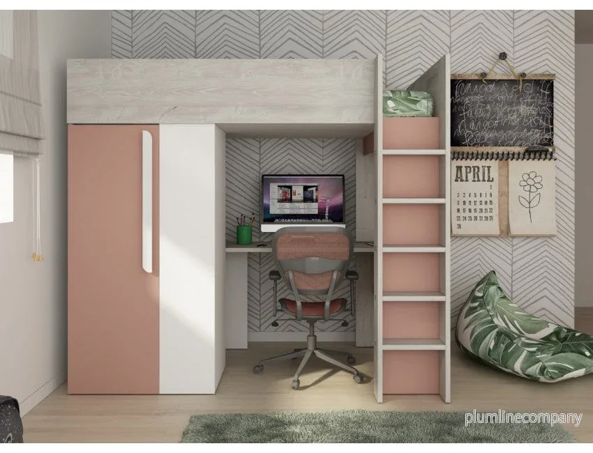 Trasman Studio Loftsäng med Garderob 90×200 – Antik Rosa
