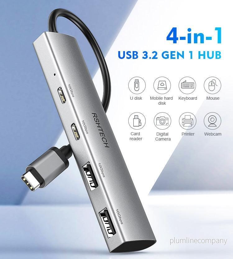 NÖRDIC Gen2 3.2 USB-C 4ports Hubb 10Gbps 20cm kabel 2xUSB-A 2xUSB-C - Bild 2