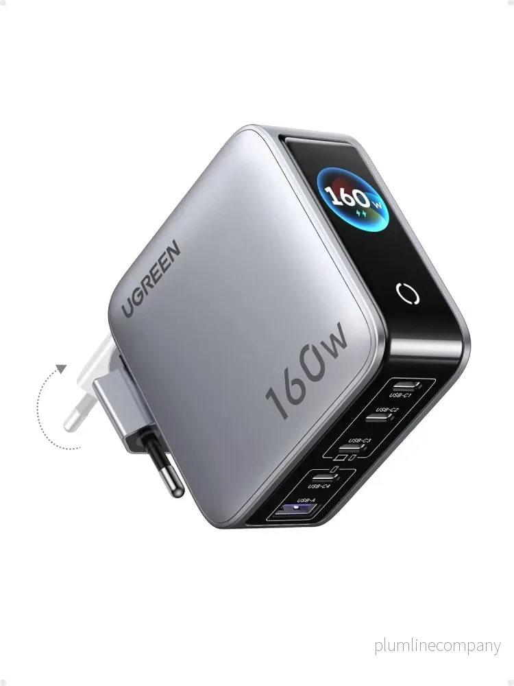 UGREEN Nexode Pro 160W USB-C laddare med 5 portar, 4xUSB-C + 1xUSB-A, Smart-Display och Touchkontroll UGREEN Nexode Pro 160W USB-C laddare med 5 portar, 4xUSB-C + 1xUSB-A, Smart-Display och Touchkontroll
