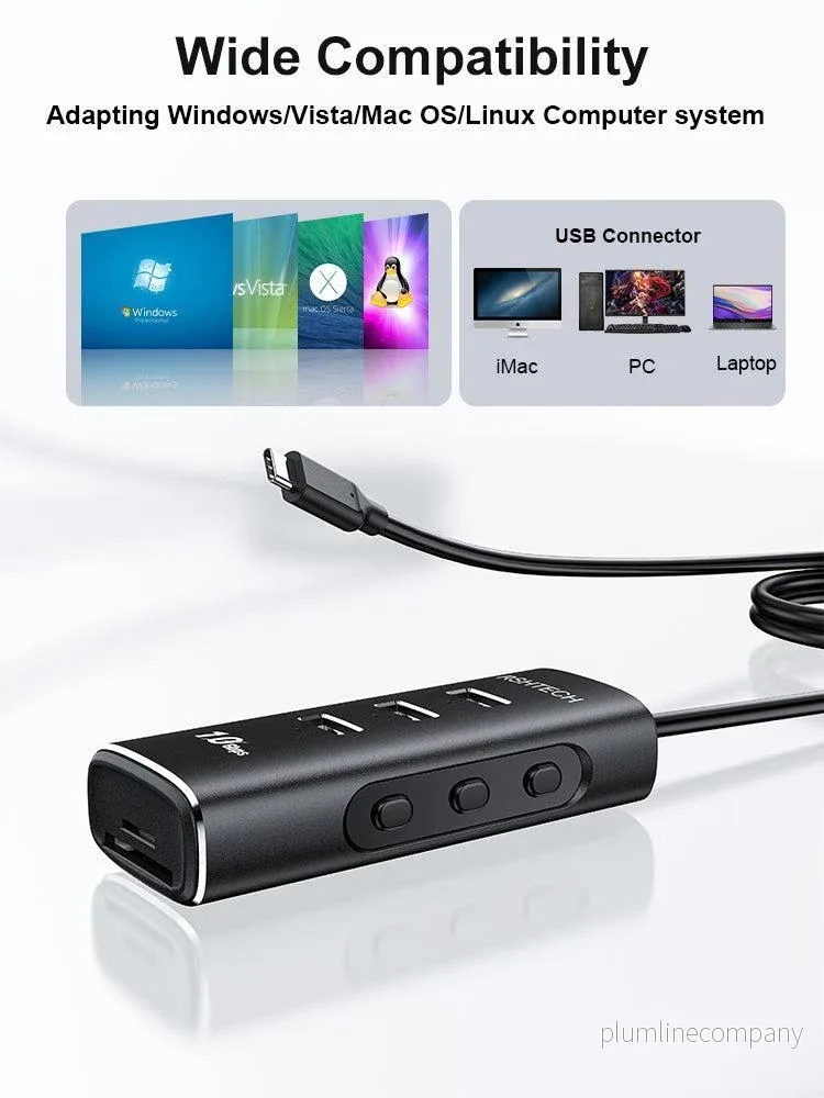 NÖRDIC Gen2 3.2 USB-C 3ports Hubb 10Gbps 1m kabel 3xUSB-A 1xSD 1xTF kortläsaare - Bild 2