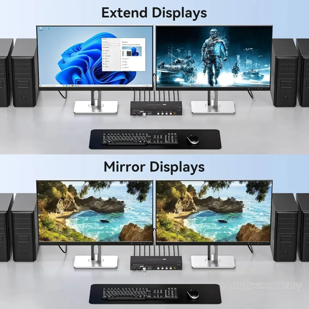 NÖRDIC KVM 4x2 HDMI 2.1 Switch 4PC till Dual Monitor HDMI 8K60Hz med 1x3.5mm och 4xUSB-A - Bild 3