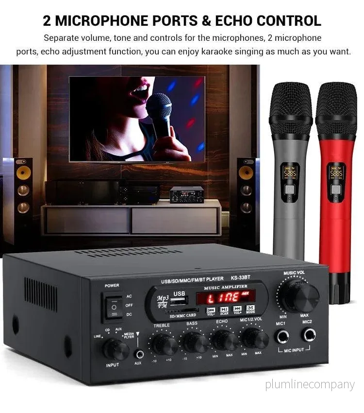 NÖRDIC Bluetooth 5.0 stereo amplifier 60+60W RMS förstärkare 2 mikrofon input digital audio karaoke - Bild 3