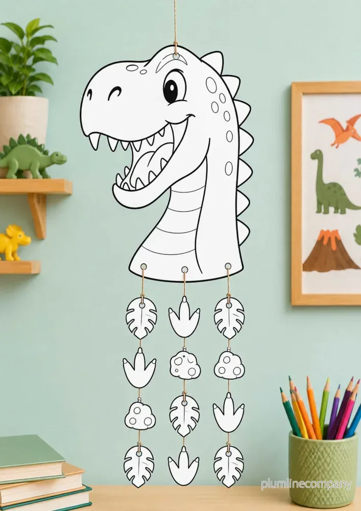 Färglägg & skapa din egen dinosauriemobil